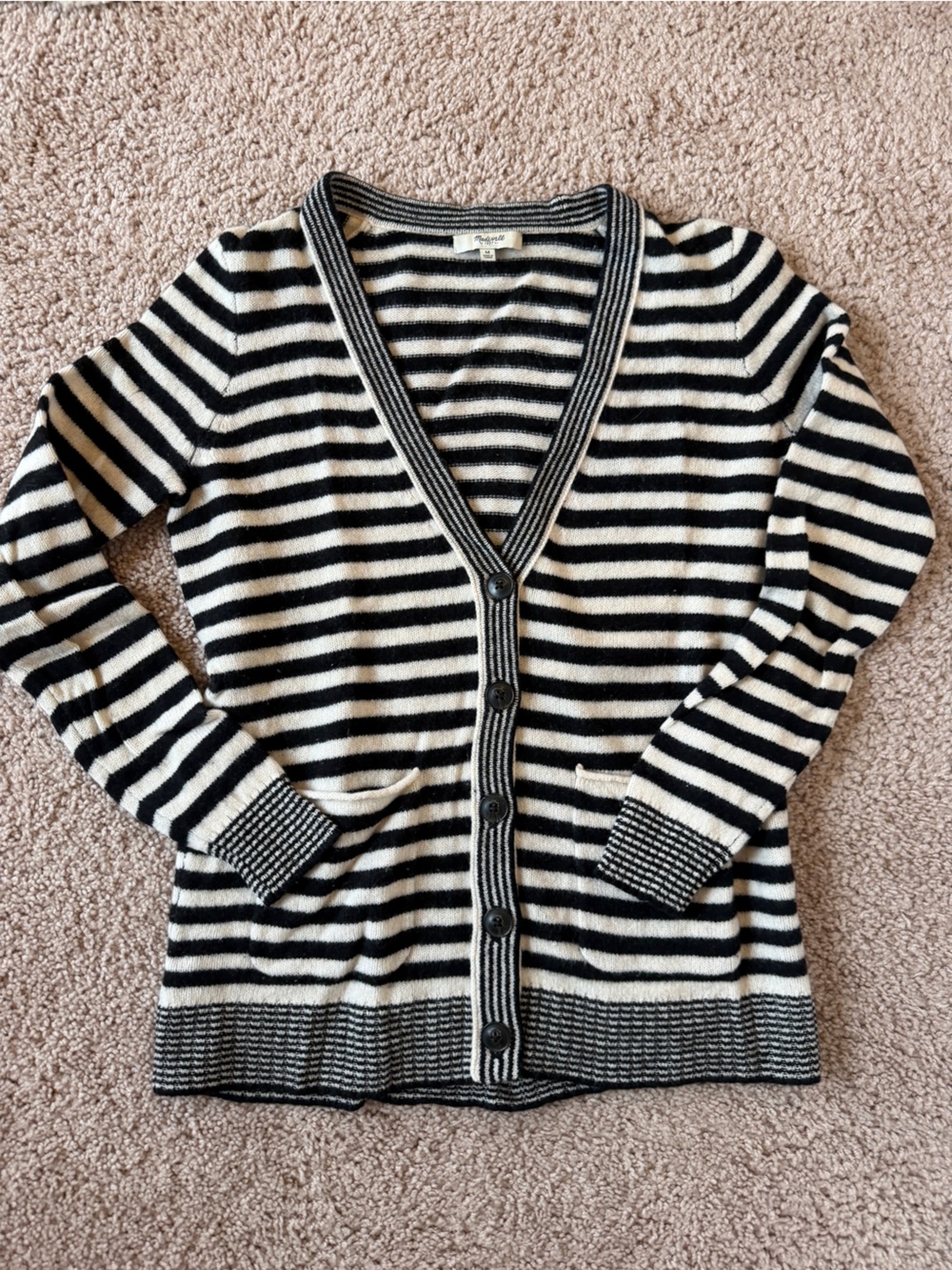 Madewell Striped Black and White Button-Front Cardigan Sweater